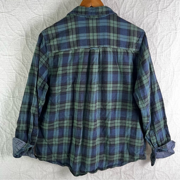 Woolrich Blackwatch Plaid Cotton Flannel Women L Button Down HOLES PAINT STAINED - Picture 12 of 16